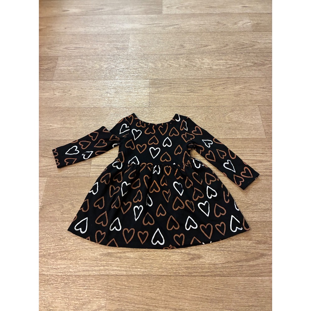 Cat & Jack Toddler Girls Black Heart Print Long Sleeve Dress Size 18M